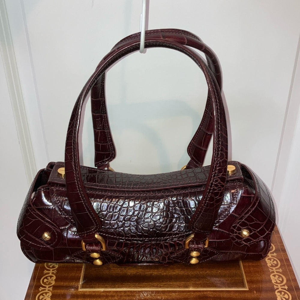 New MAXX CROC leather satchel bag burgundy brown